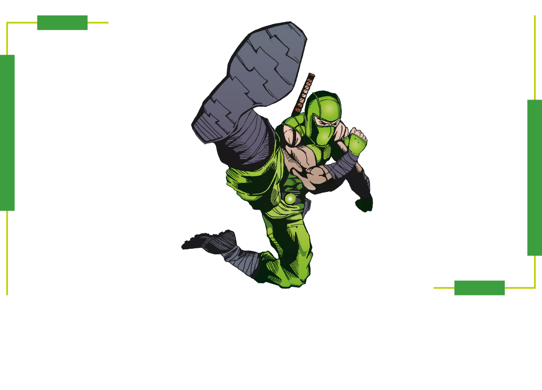 A green ninja cartoon icon at Flip Out Australia