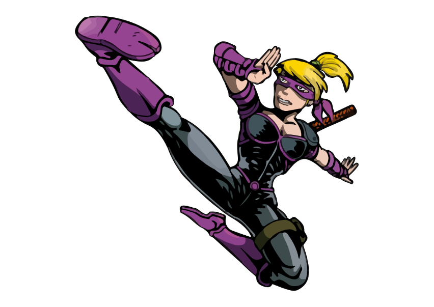 A purple girl ninja in a dynamic pose | Flip Out Australia