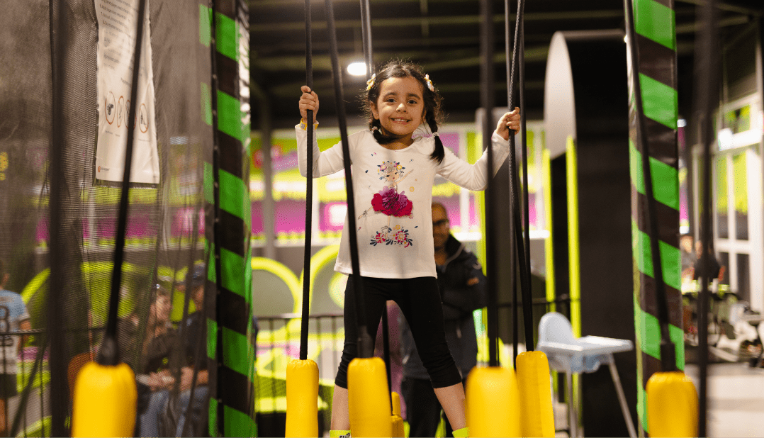 A girl having fun in trampoline park
